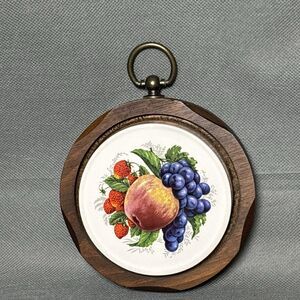Vintage Jerry Abrams Fruit Peach Wall Plaque Cottage Decor Ceramic Tile & Wood